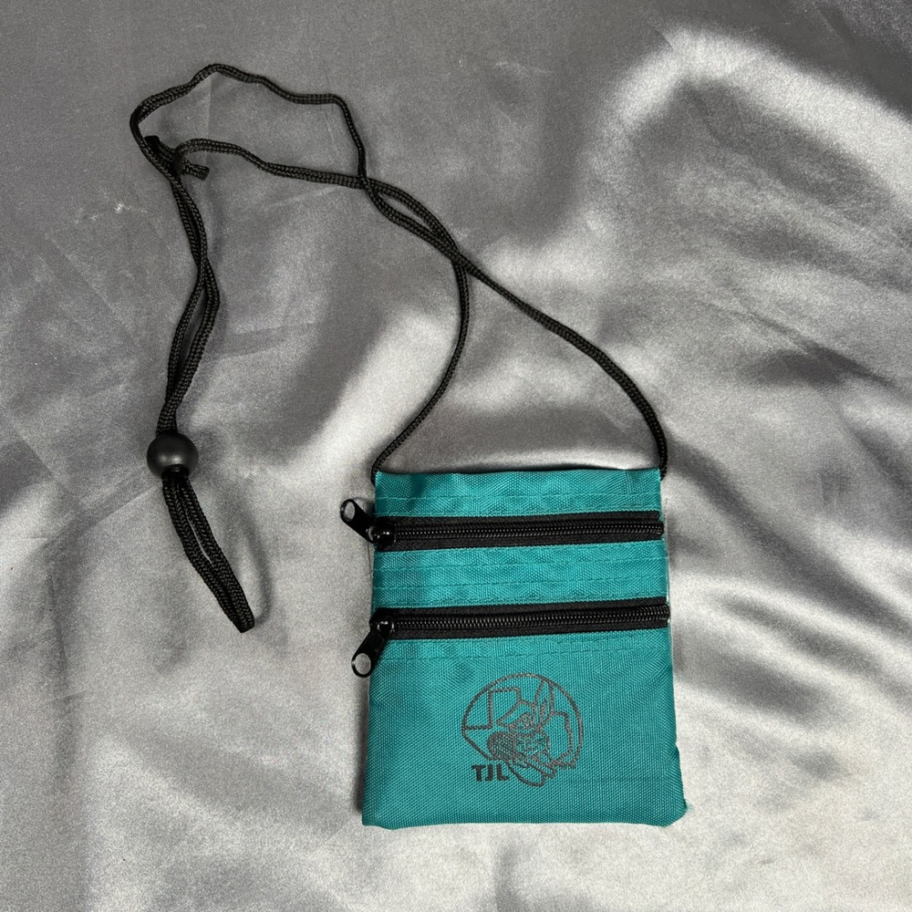 Vintage 90s Texas Junior League TJL Passport Pouch Neck Wallet Teal Souvenir Bag